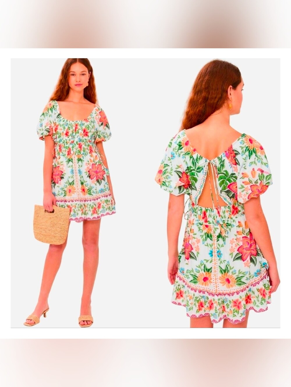 FARM RioBloom Garden Off White Short Sleeve Mini Dress